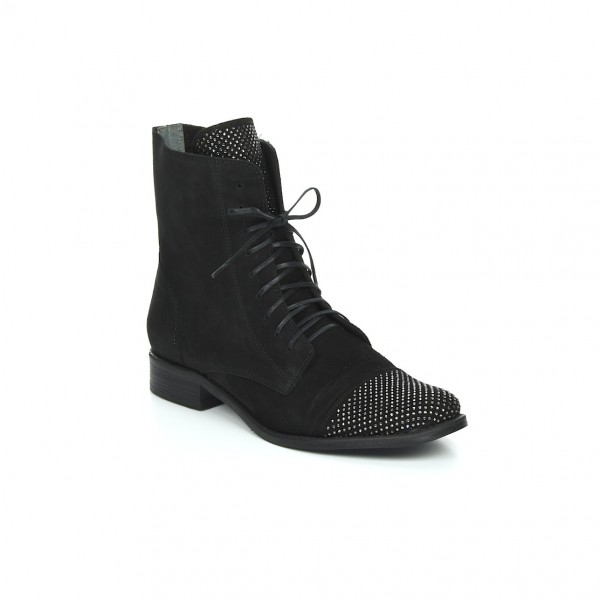 nieocieplane trzewiki damskie z cyrkoniami czarne zamszowe